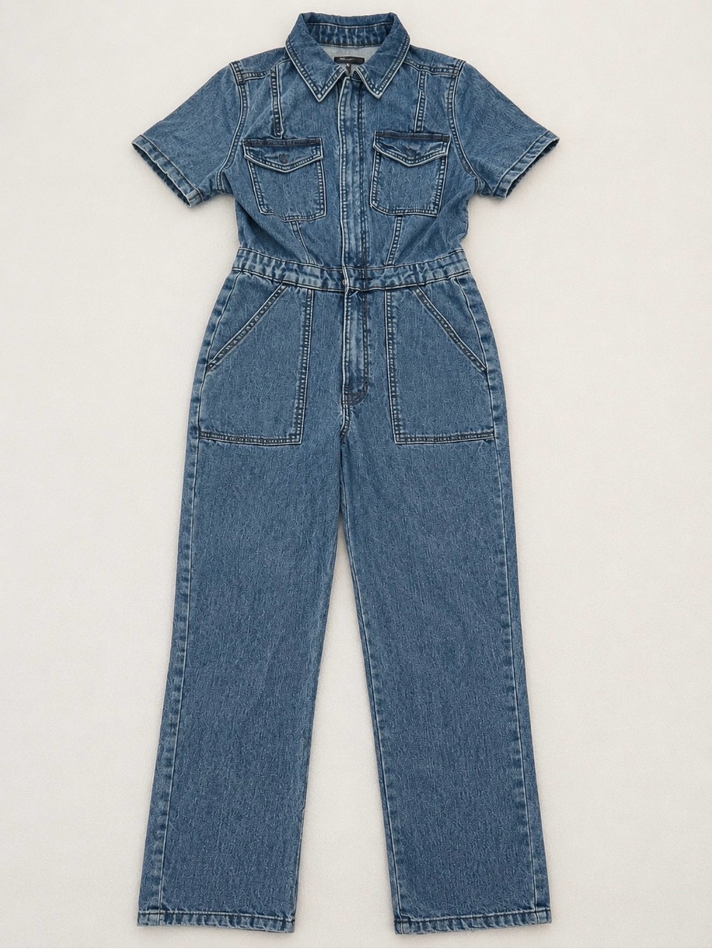 Bluenotes Women’s Denim Utility Boiler Jumpsuit Blue Medium Short Sleeve